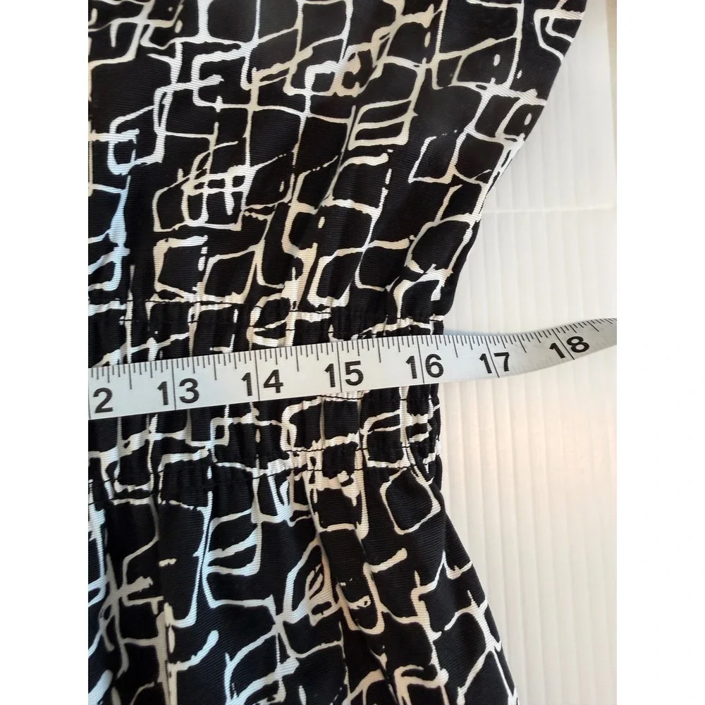 Laura Ashley Womens Black White Geometric‎ Print Button Front Jacket Blazer Sz L